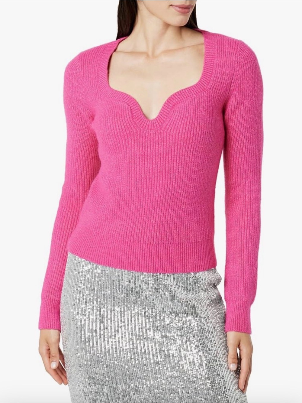 The Drop Preston Knit Sweater Luminous Pink Preppy Y2K Barbiecore S Ballet NWT